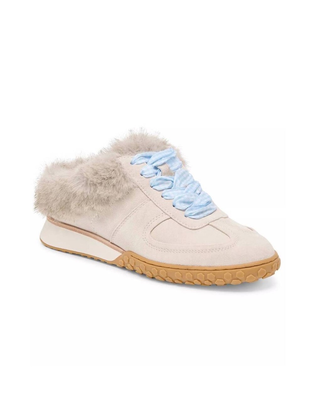 DOLCE VITA izzey plush sneaker fur trimmed in taupe suede 10